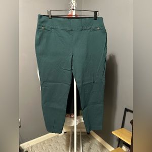 Maurices Dark Teal Green Textured Stretch Pull On Cropped Dress Work Pants